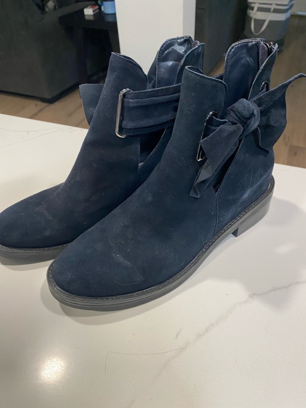 Black Suede Ankle Boots with Side Bow